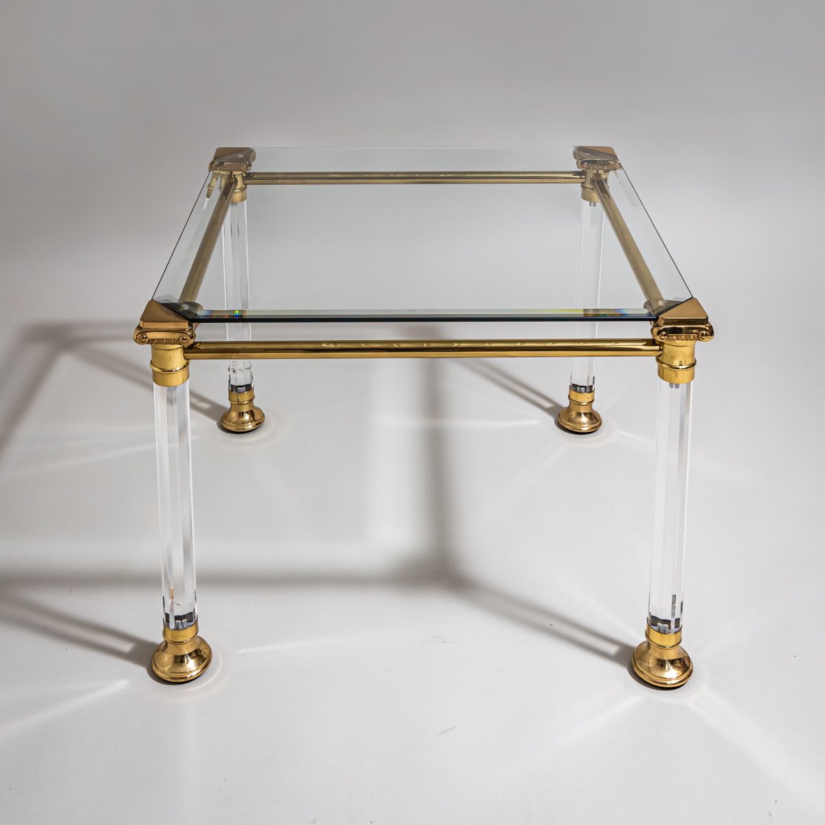 Two Plexiglas And Brass Coffee Tables, Probably From Italy, Late 20th Century-photo-2
