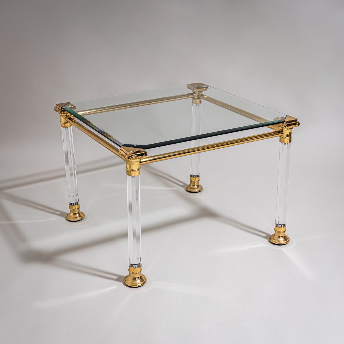 Two Plexiglas And Brass Coffee Tables, Probably From Italy, Late 20th Century-photo-3