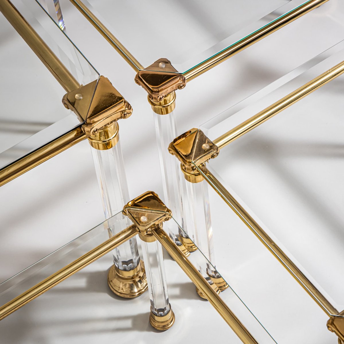 Two Plexiglas And Brass Coffee Tables, Probably From Italy, Late 20th Century-photo-6