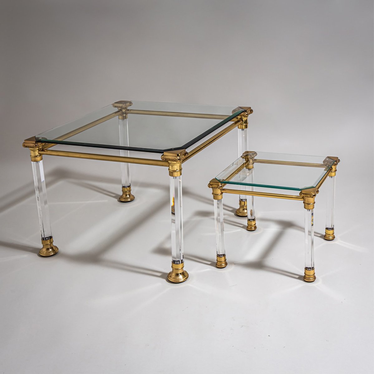 Two Plexiglas And Brass Coffee Tables, Probably From Italy, Late 20th Century
