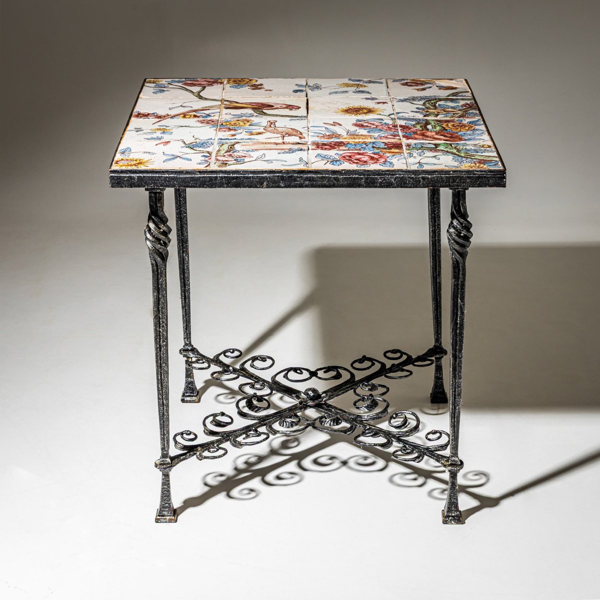 Wrought-iron Side Table With Painted Tiles, 1960s-photo-2