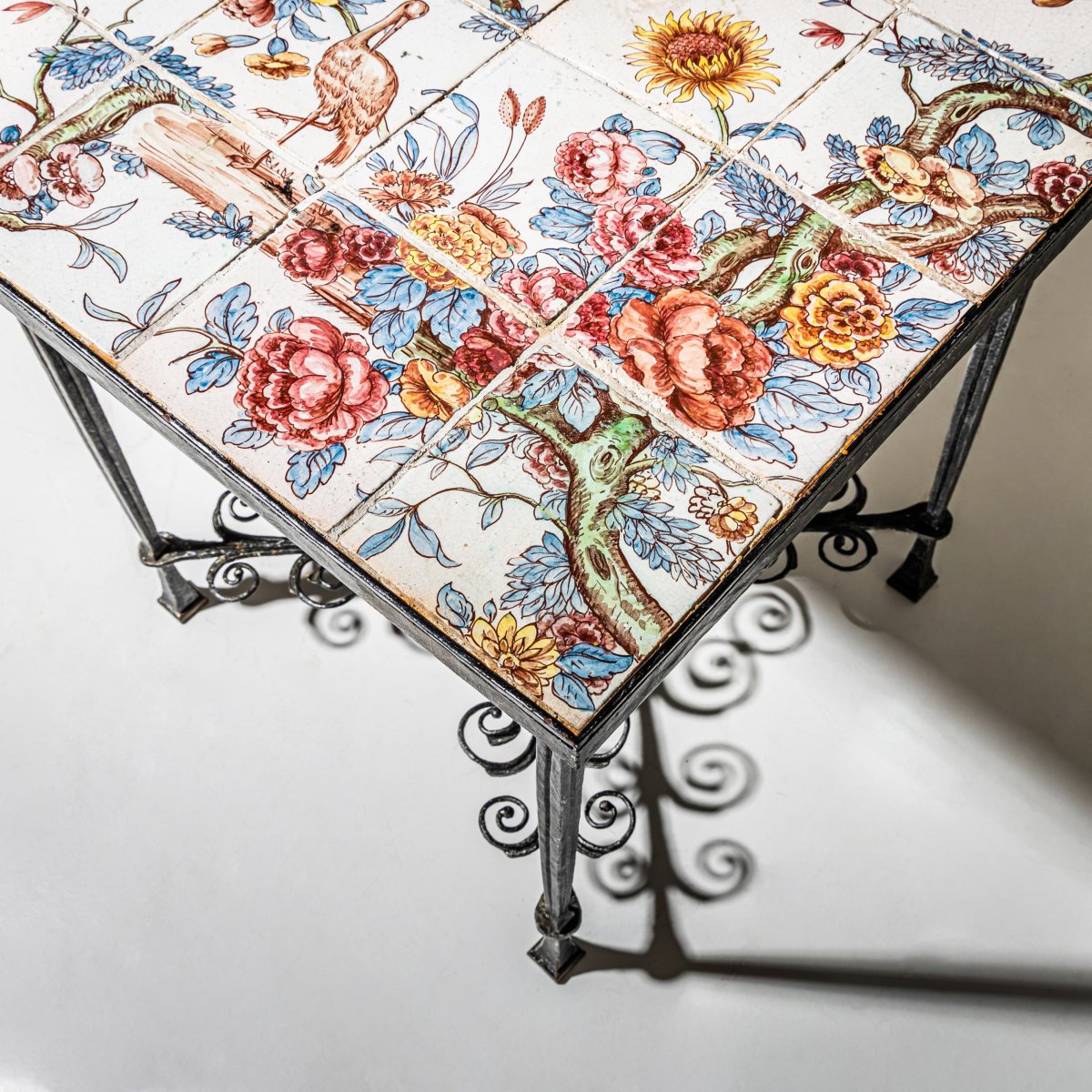 Wrought-iron Side Table With Painted Tiles, 1960s-photo-4