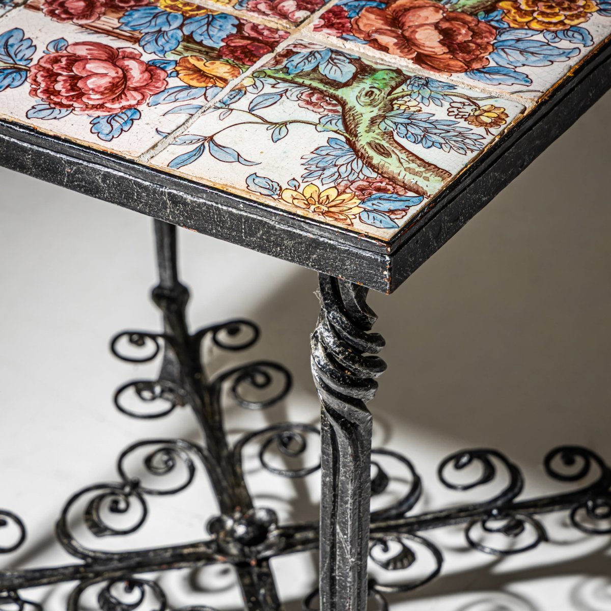 Wrought-iron Side Table With Painted Tiles, 1960s-photo-2