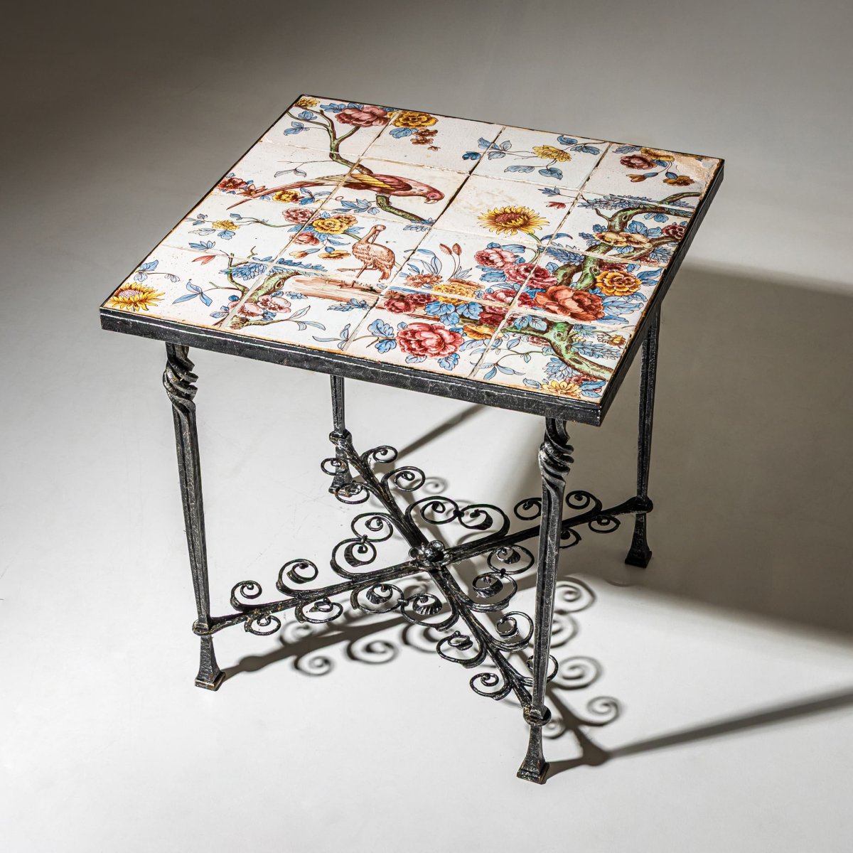 Wrought-iron Side Table With Painted Tiles, 1960s