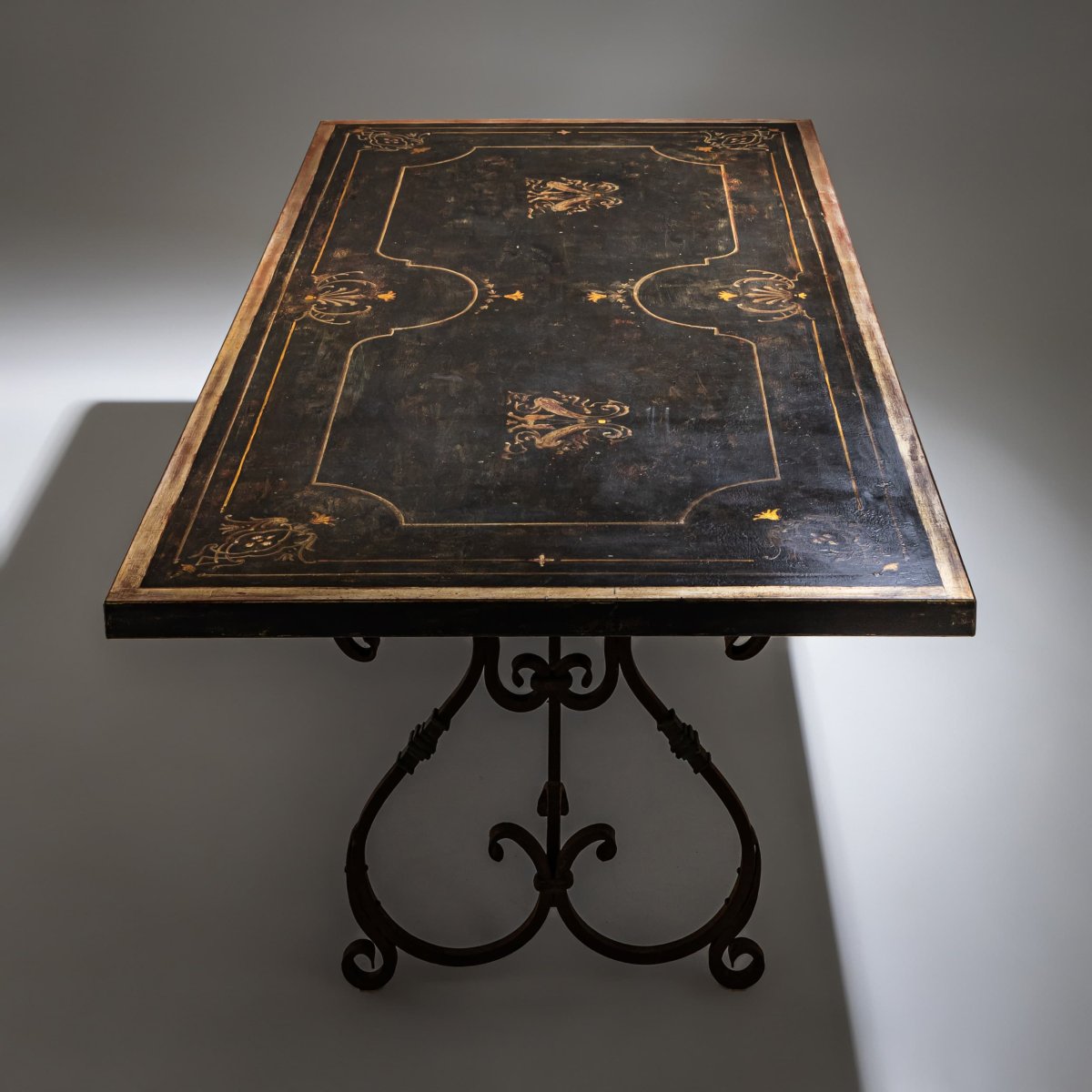 Grande table à manger sur piètement en fer forgé, XXe/XXIe siècle-photo-4