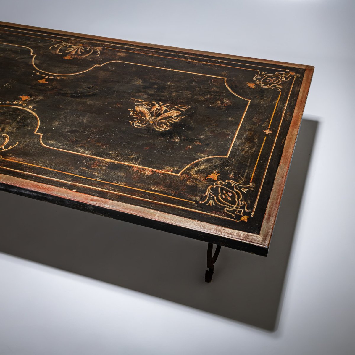 Grande table à manger sur piètement en fer forgé, XXe/XXIe siècle-photo-2