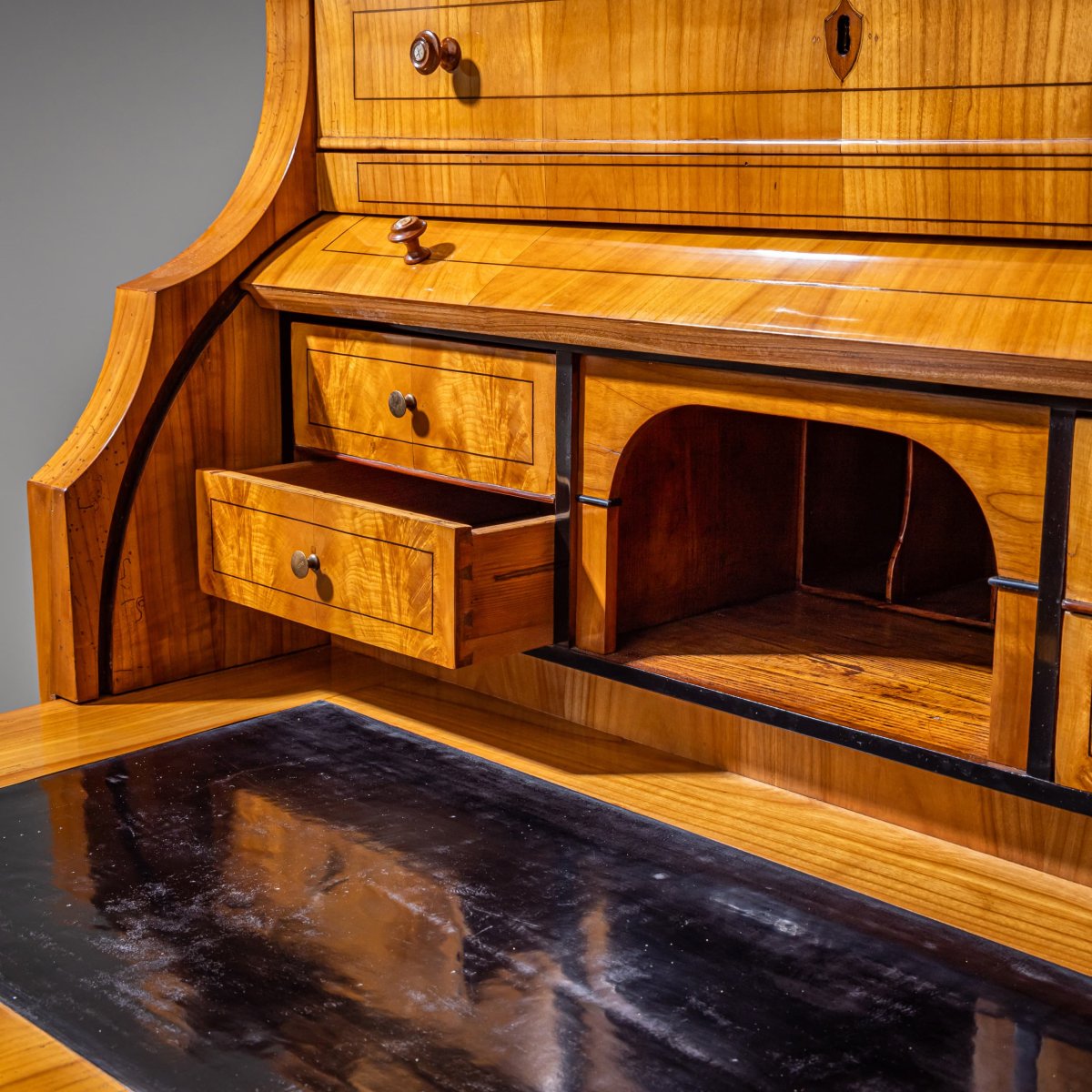 Biedermeier-style Drop-front Secretary Desk In Cherry Wood, Saxony, Circa 1835-photo-3