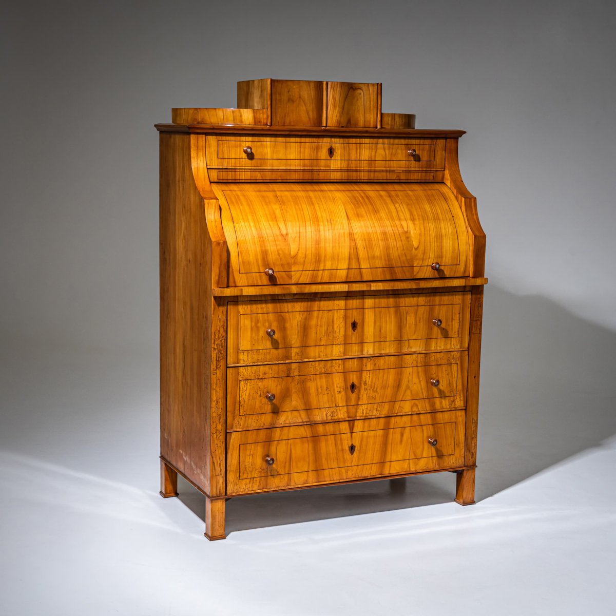 Biedermeier-style Drop-front Secretary Desk In Cherry Wood, Saxony, Circa 1835-photo-1