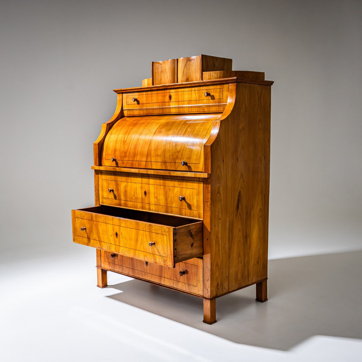 Biedermeier-style Drop-front Secretary Desk In Cherry Wood, Saxony, Circa 1835-photo-5