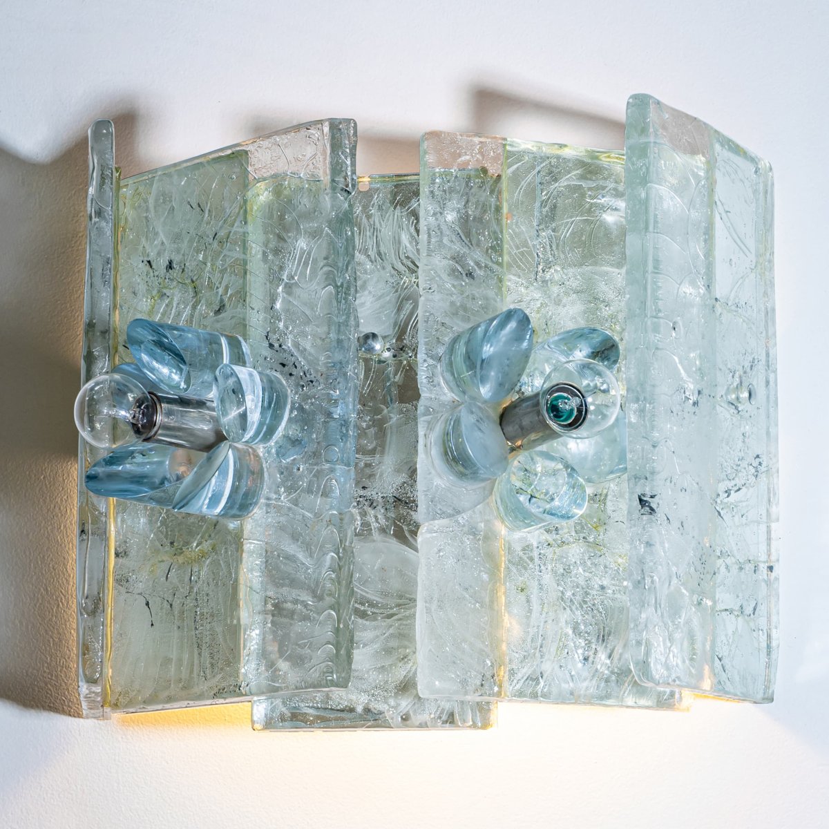 Pair Of Glass Wall Sconces, Probably From Italy, Mid-20th Century-photo-3