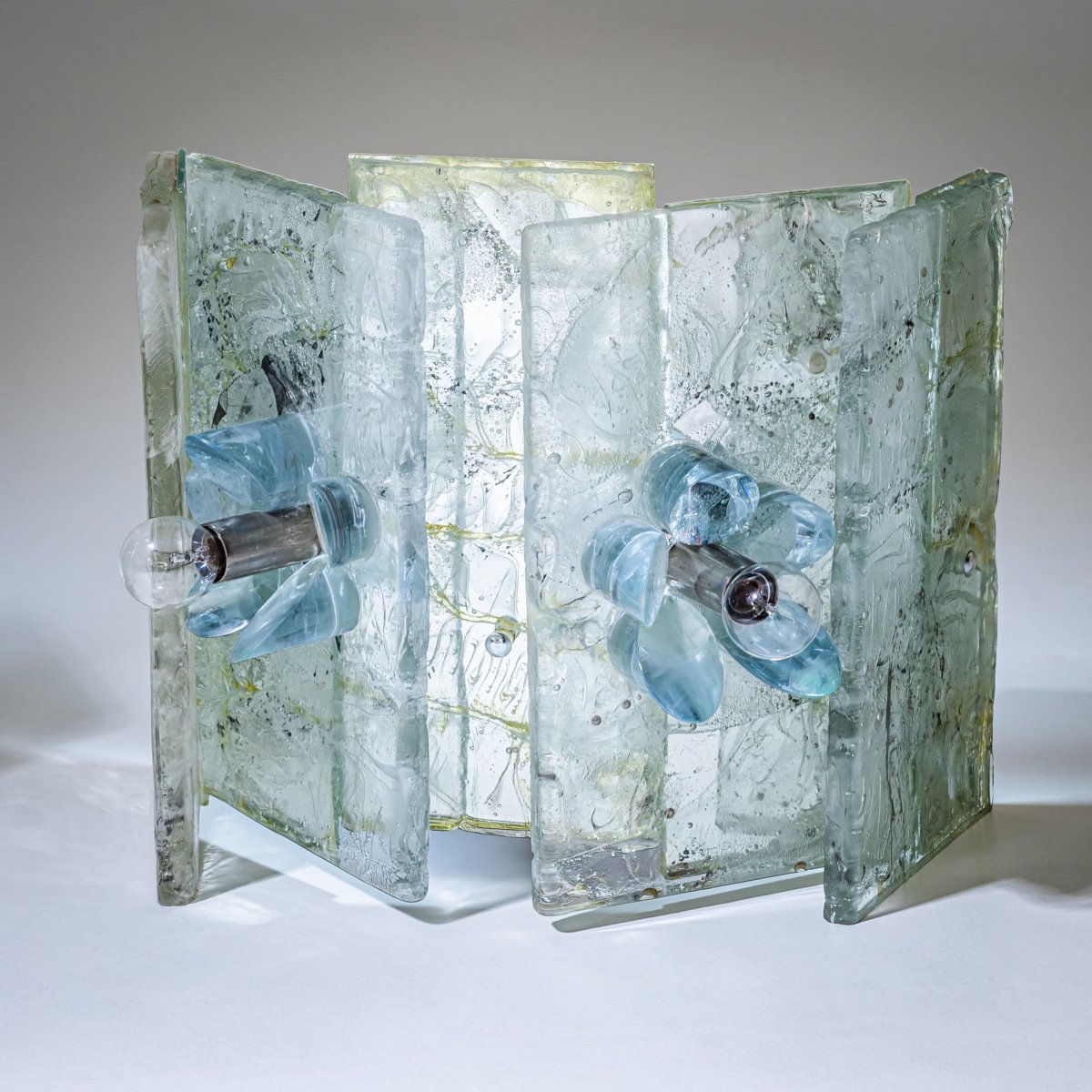 Pair Of Glass Wall Sconces, Probably From Italy, Mid-20th Century-photo-2