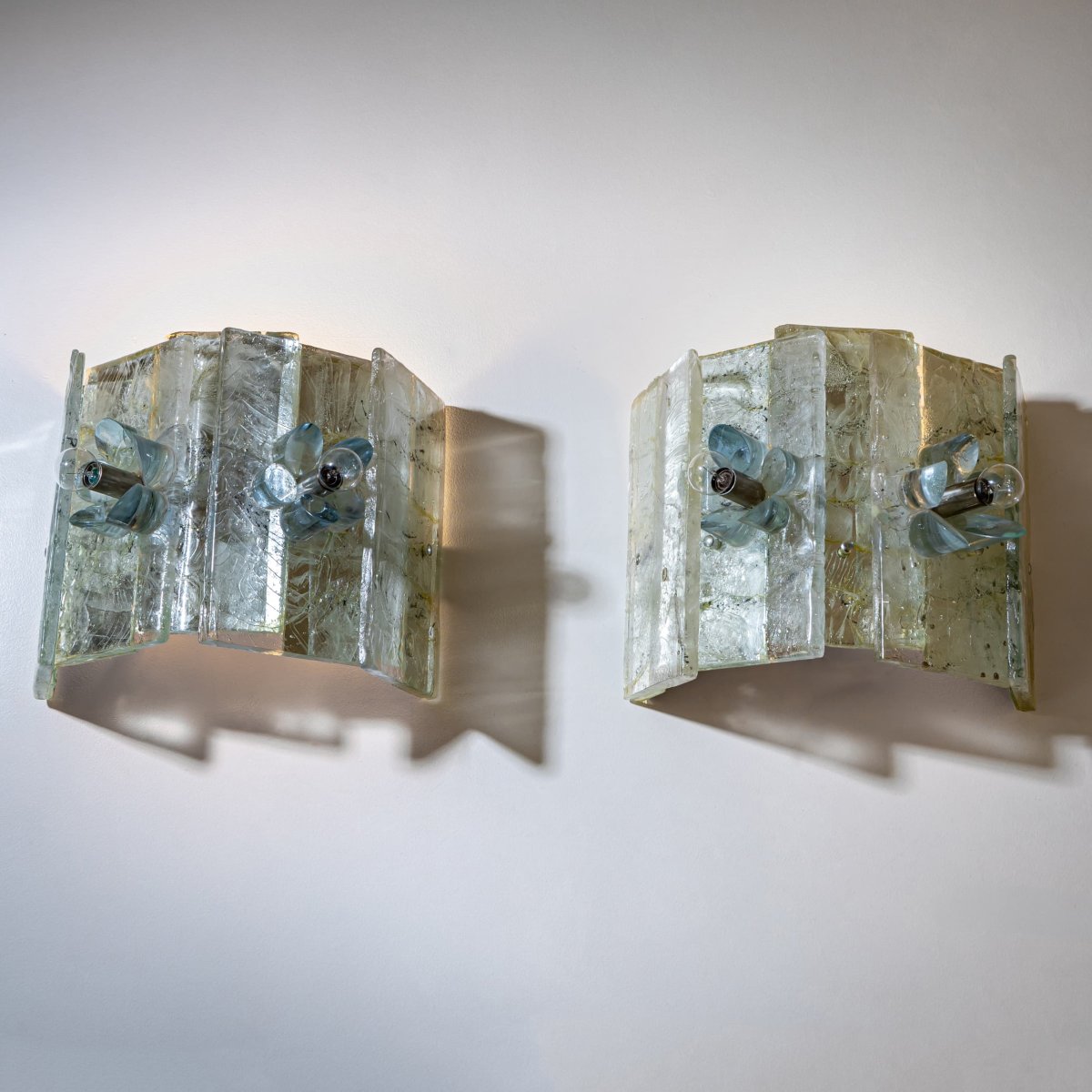 Pair Of Glass Wall Sconces, Probably From Italy, Mid-20th Century-photo-5