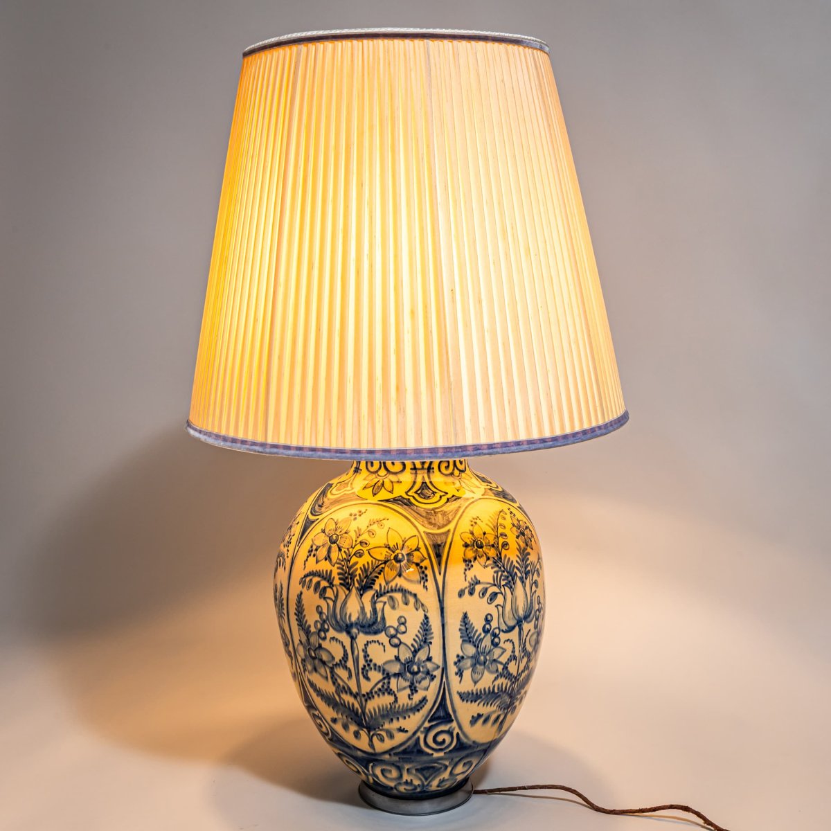 Table Lamp With A Painted Porcelain Base, 20th Century