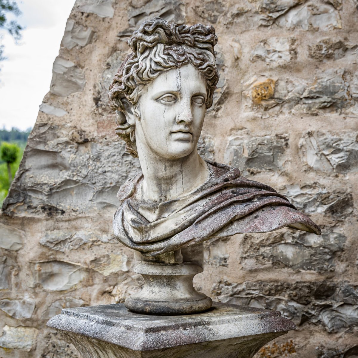 Buste de l'Apollon du Belvédère en pierre naturelle, seconde moitié du XXe siècle-photo-4