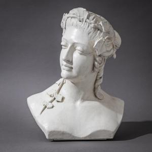 Art Nouveau Female Bust Adorned With Vine Leaves, Early 20th Century
