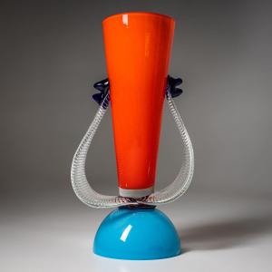 Barovier & Toso Vase, Red And Blue, Bag Series, Italy, Late 20th Century