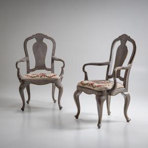 Armchairs Painted In Grey, 19th Century