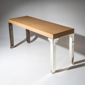 Table basse en cuir et acier inoxydable, probablement d'Italie, années 2000