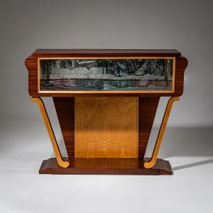 Bar Cabinet With Engraved Underwater Scene, Italy, Mid-20th Century