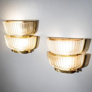 Pair Of Art Deco Glass Wall Sconces, Attributed To Archimede Seguso, Italy, 1940s