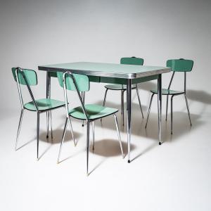 Turquoise Formica Dining Set, Table And Four Chairs, Italy, 1960s/1