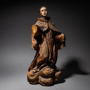 Wood Sculpture Of Saint Francis Of Assisi, 18th Century