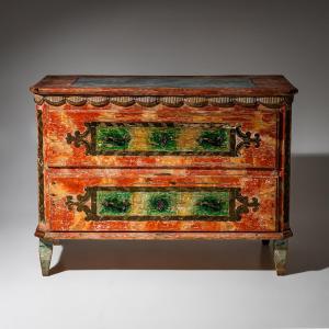 Red-painted Chest Of Drawers, Irschenberg, Southern Germany, 19th Century