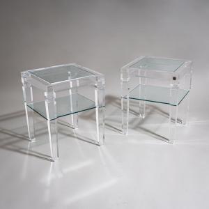 Pair Of Plexiglas Side Tables Signed Fabianart, Rome / Italy, Late 20th Century