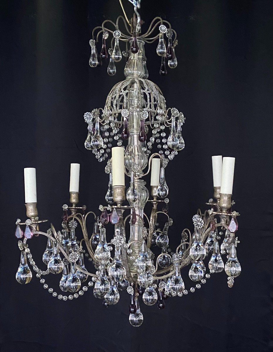 Lustre à Pampilles Violettes, XIXe Siècle Français 