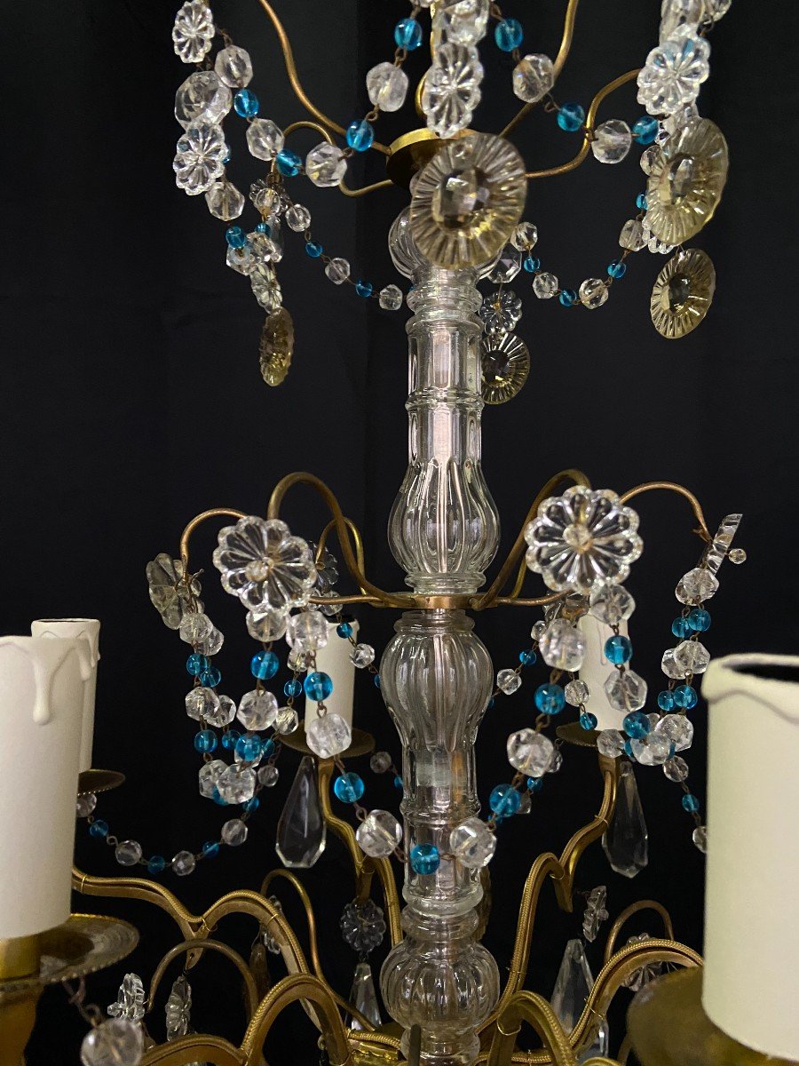 Lustre Avec Perles Bleues, XXe France -photo-2