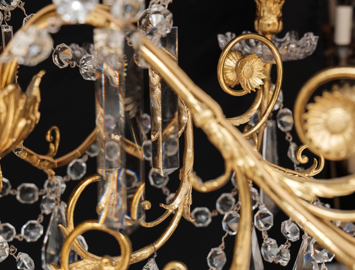 Gilt Brass Chandelier With Crystal Drops, 19th/20th Century-photo-2
