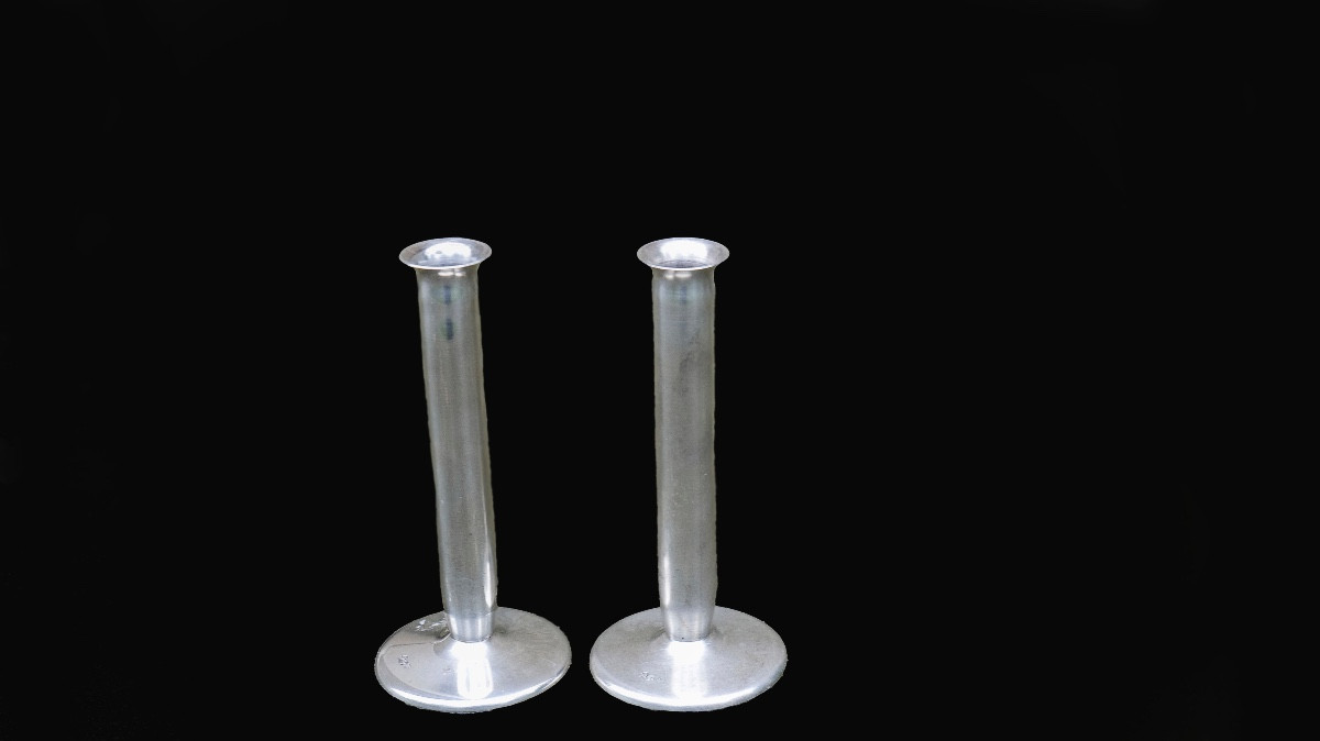 Silvered Brass Candlesticks, 20th Century