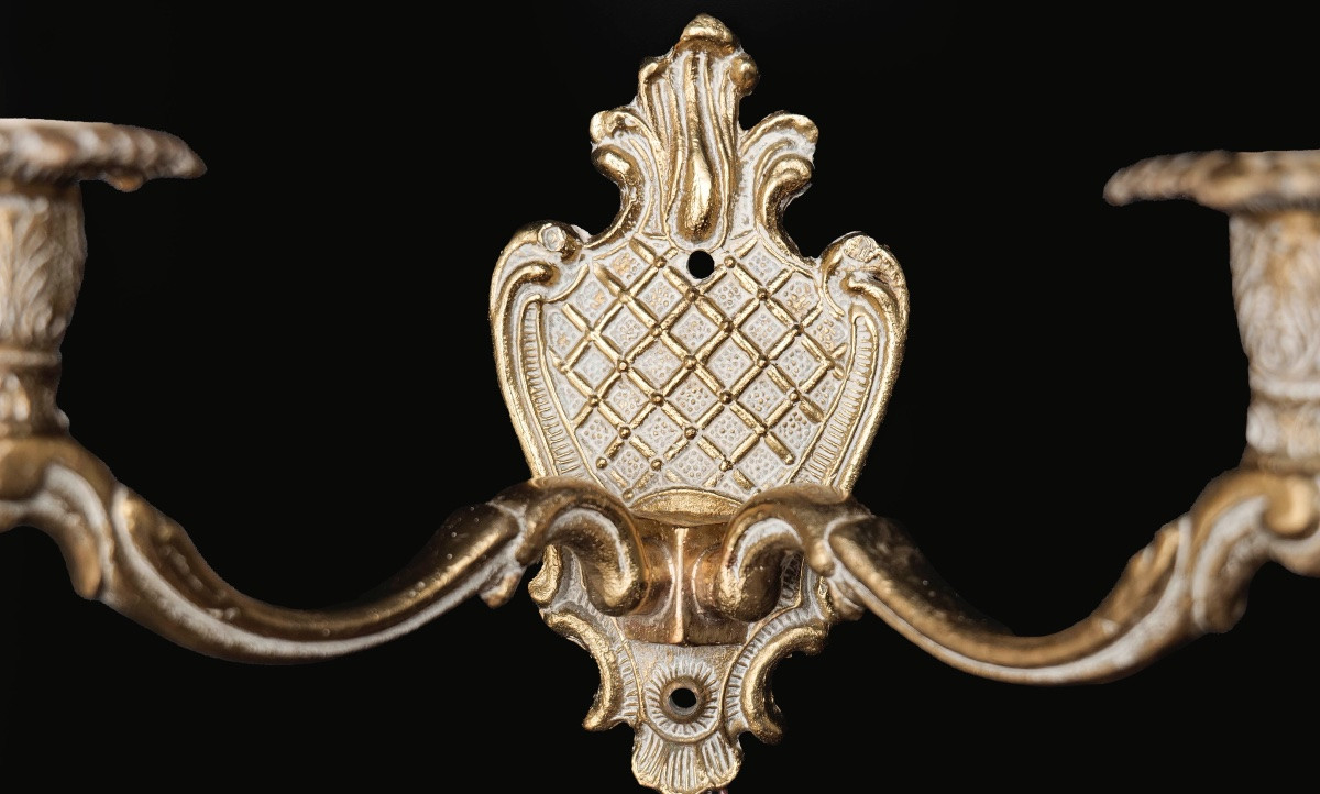 Pair Of Bronze Sconces, 20th Century-photo-2