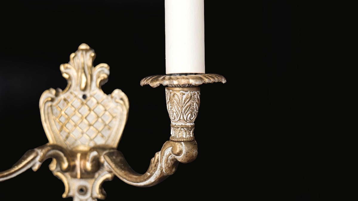 Pair Of Bronze Sconces, 20th Century-photo-3
