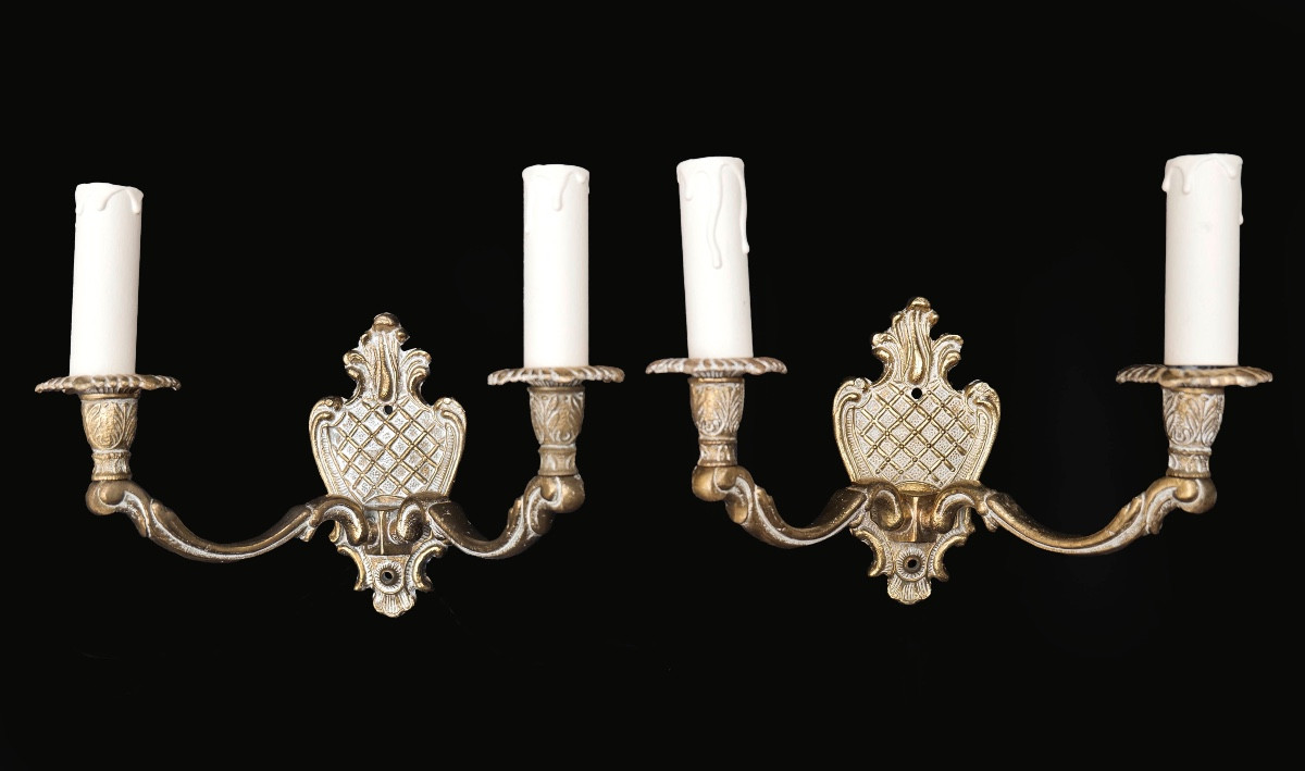 Pair Of Bronze Sconces, 20th Century