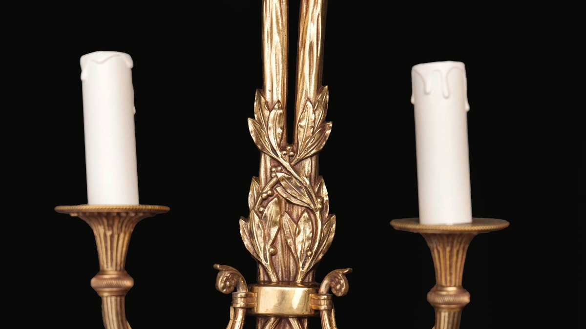Pair Of Bronze Sconces With Floral Motifs, XXth-photo-2