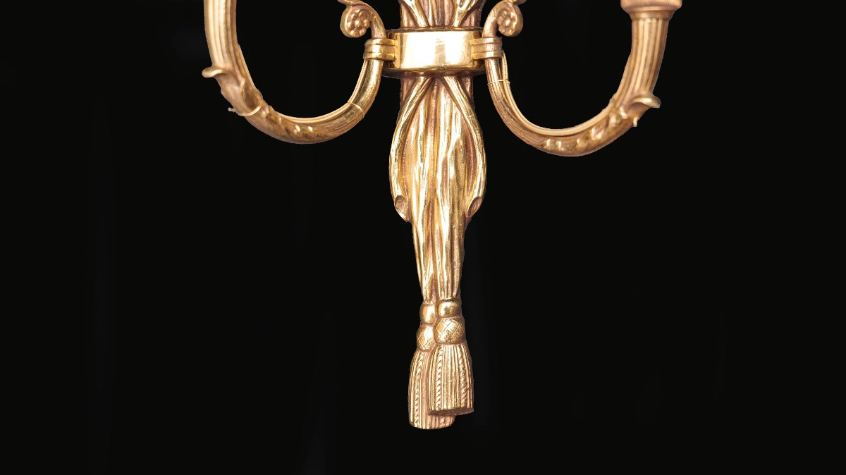 Pair Of Bronze Sconces With Floral Motifs, XXth-photo-4
