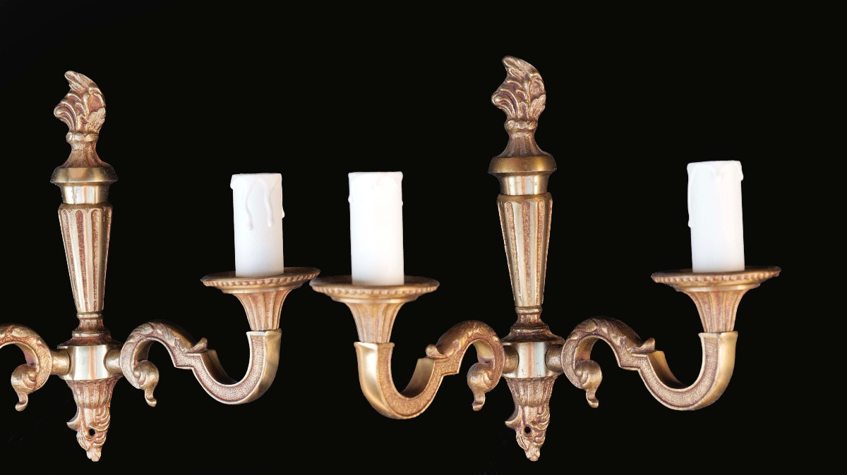 Pair Of Bronze Sconces, 19th Century-photo-2