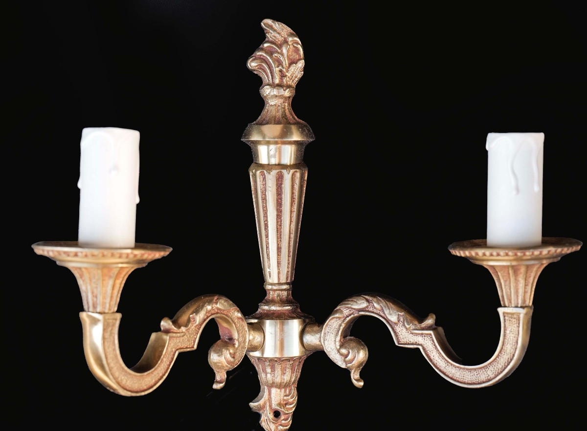 Pair Of Bronze Sconces, 19th Century-photo-3