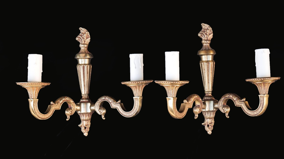 Pair Of Bronze Sconces, 19th Century