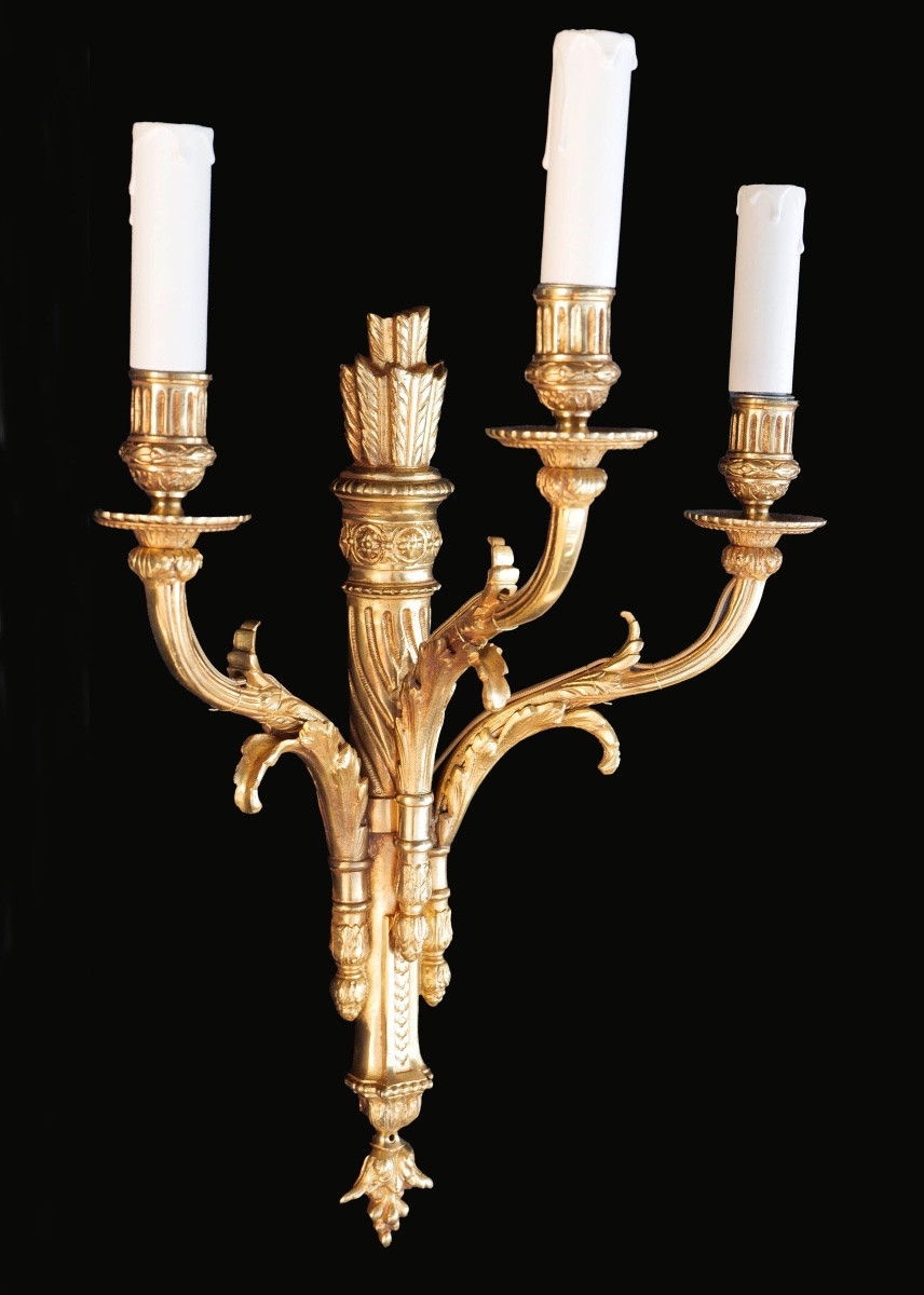 Applique en bronze, 3 lumières, XIXème-photo-2