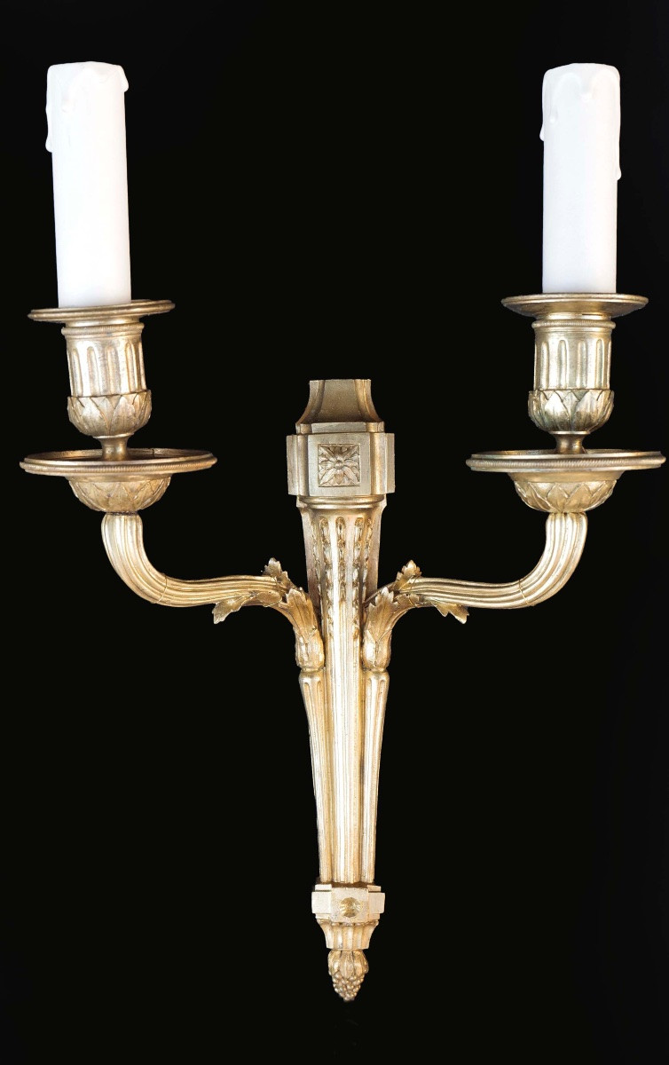 Pair Of Bronze Sconces, 20th Century-photo-2