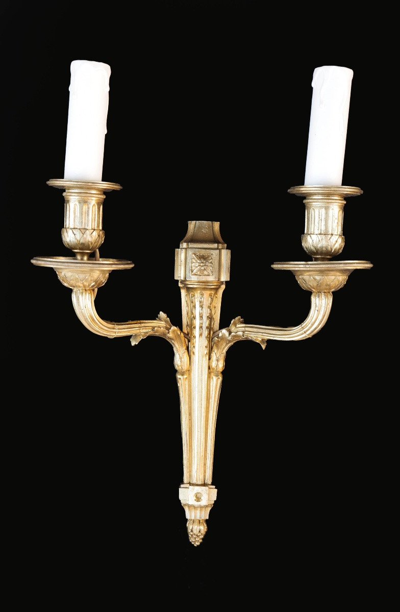 Pair Of Bronze Sconces, 20th Century-photo-3
