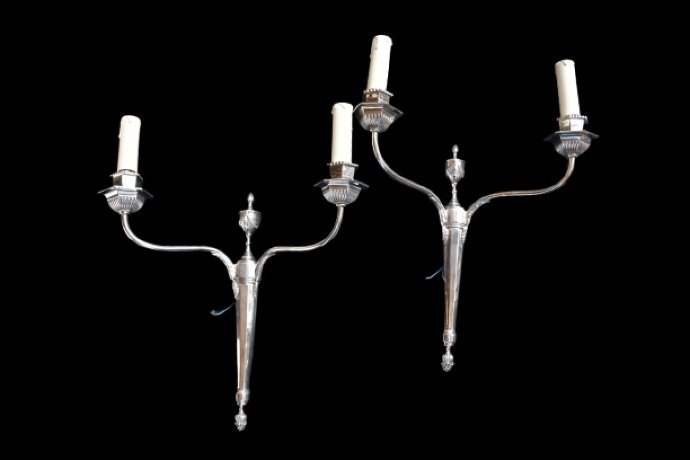 Paire d' appliques en bronze argenté
