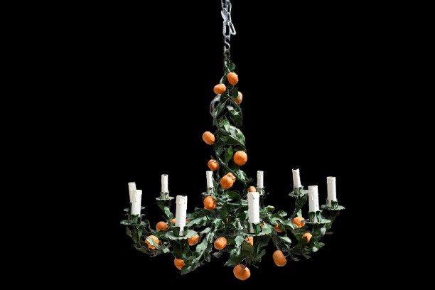 LUSTRE EN FER GARNI DE  MANDARINES-photo-4