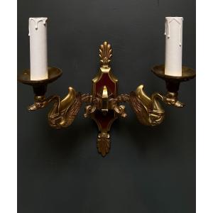 Pair Of Sconces Decorated With Swans, Late 19th Century