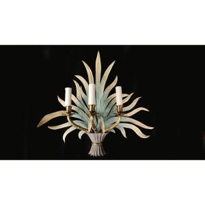 Applique à motif de feuillage en métal peint, Baguès, XXème