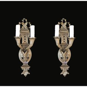 Pair Of Bronze Sconces, 19th Century