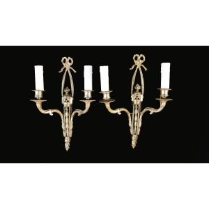 Pair Of Gilt Brass Sconces, 19th Century