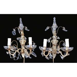 Pair Of Gilt Brass Sconces, 20th Century